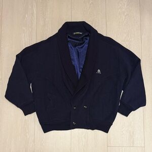 Vintage Ming Sheng Navy Double-Breasted Wool Cardigan